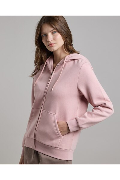 R&B سترة سادة بغطاء رأس وسحاب للإغلاق