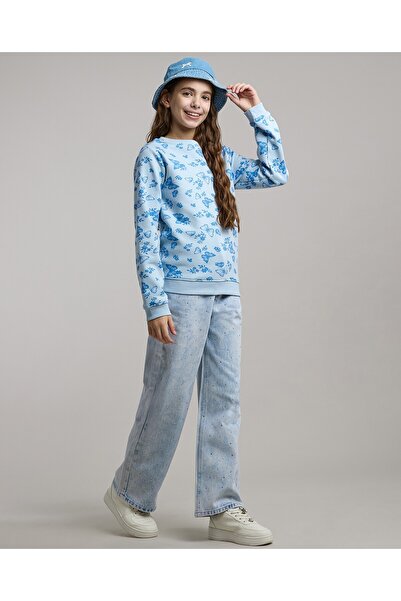 R&B Printed Sweatshirt with Crew Neck and Long Sleeves