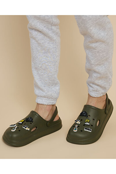 R&B Olive Men's Charm Detail Slingback Clogs