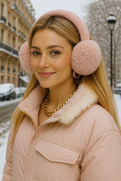 MARBERRY Căști de pluș cu textura moale roz