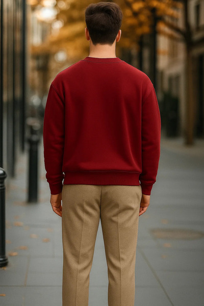 COMBİNE MİCHAİL سترة رجالية كاجوال فضفاضة أساسية باللون العنابي