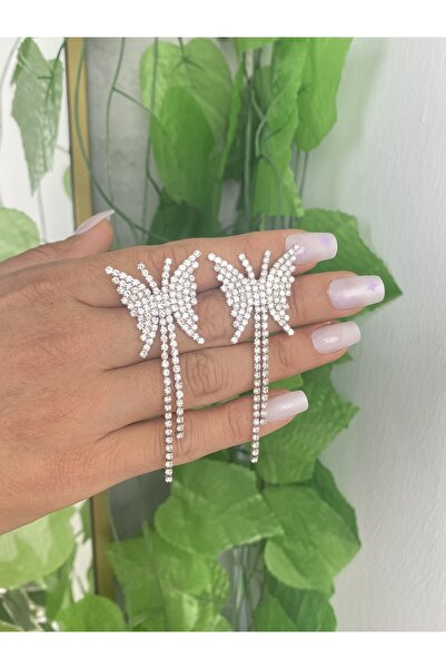 Jewelliss Kelebek Model Sallantılı Kristal Küpe Özel Gün Kombin Düğün Nişan Abiye Tasarım