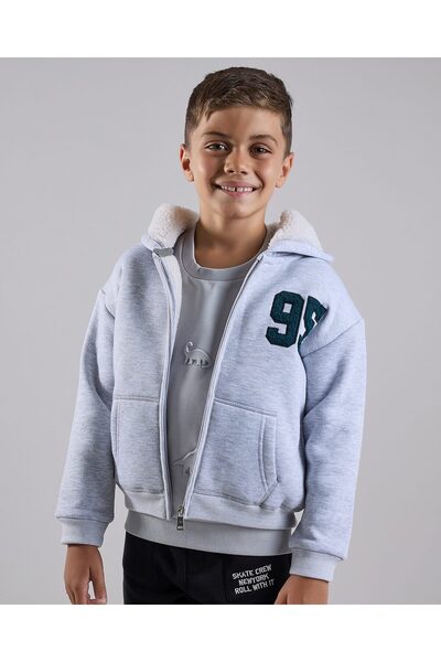 R&B Appliqued Hooded Jacket with Zipper Closure