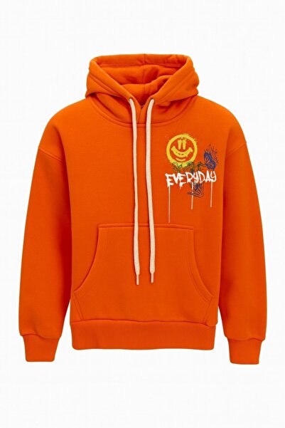 TOMMY LIFE Πορτοκαλί φούτερ για κορίτσια Πορτοκαλί φούτερ με κουκούλα