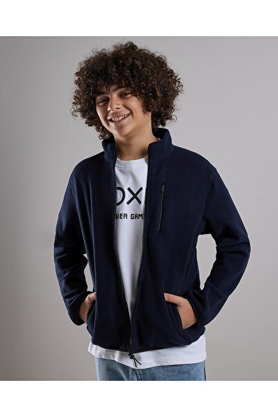 R&B Zippered Jacket with High Neck and Long Sleeves