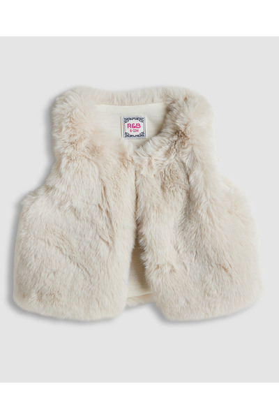 R&B Beige Girl's Beige Girl's Furry Vest Jacket