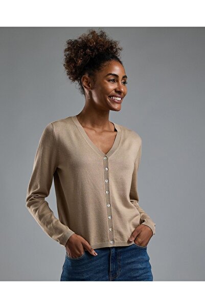R&B Solid V-Neck Cardigan with Button Closure