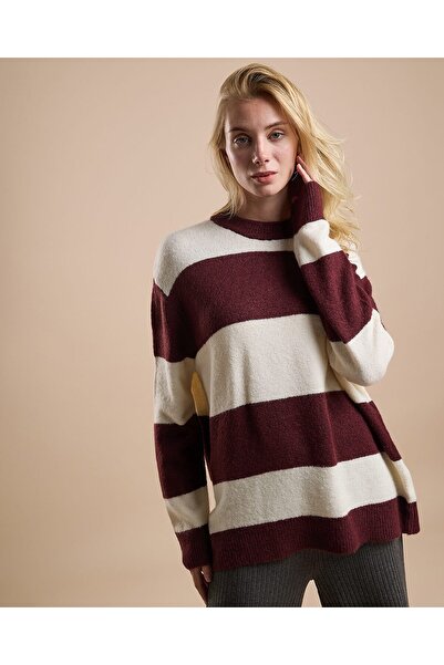 R&B Striped Sweater Tunic with Crew Neck and Long Sleeves