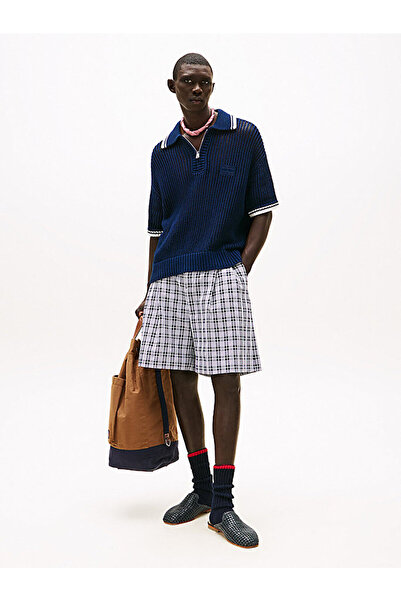 Tommy Hilfiger Men's Open Mesh Zip Polo Neck Sweater