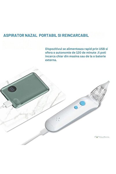 NextFarma Aspirator nazal electric pentru bebelusi, Aspirare, Portabil, 2 capete de silicon, Alb NextFarma®