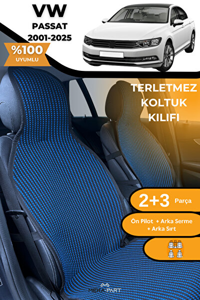 TREND Anti-Sweat Car Seat Protector Cover 100% Cotton 5-Piece Full Set Blue Black Vw Passat