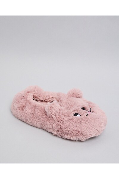 R&B نعال غرفة النوم النسائية الوردية المزخرفة بالفرو