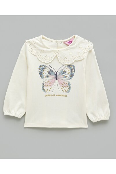 R&B Embroidered Top with Baby Collar and Long Sleeves