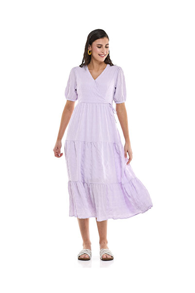 R&B فستان متعدد الطبقات ذو رقبة على شكل حرف V وأكمام منتفخة