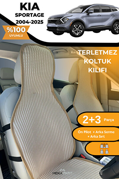 TREND غطاء حماية لمقعد السيارة مضاد للتعرق، 100% قطن، طقم كامل من 5 قطع، كريمي اللون لكيا سبورتاج