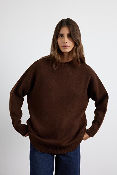 KADRİYE BAŞTÜRK Crew Neck Basic Knitwear Sweater Brown