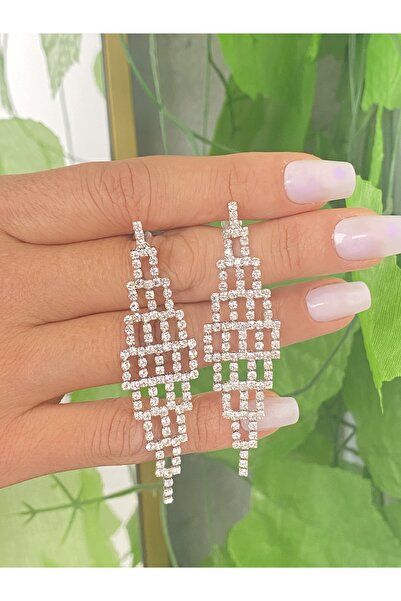 Jewelliss Minimal Kristal Taşlı Desen Sallantılı Küpe Abiye Düğün Nişan Parti Küpe Kına