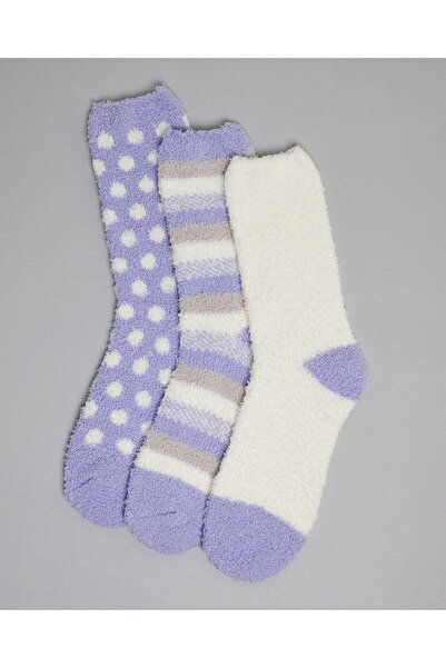 R&B جوارب شتوية مطبوع للنساء باللون الأبيض، عبوة من 3 قطع