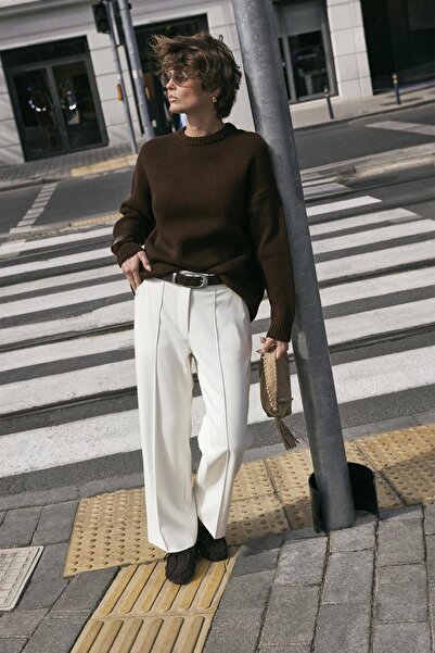 KADRİYE BAŞTÜRK Crew Neck Basic Knitwear Sweater Brown