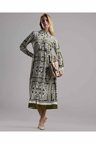 R&B Patterned Shirt Dress with Long Sleeves
