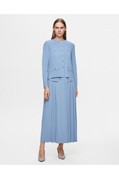 MISS DALIDA Önü Düğmeli Cep Kapaklı Triko Kloş 1112-LAVENDER Etek