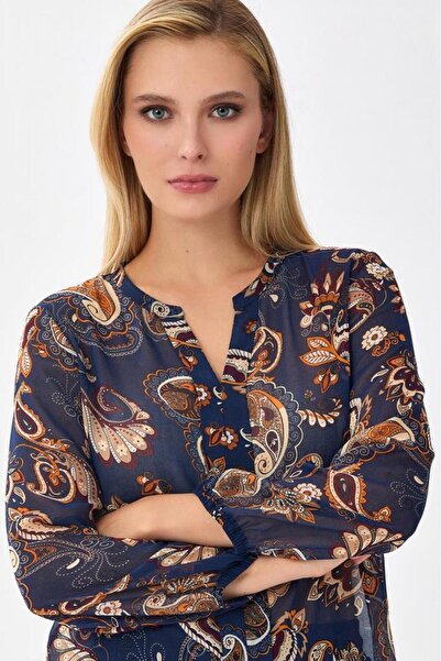 İKİLER V Yaka Önü Patlı Uzun Kol Bluz 256-3022