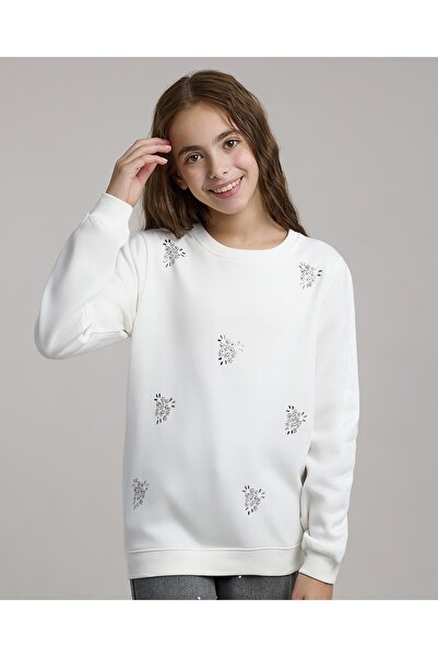 R&B Embellished Sweatshirt with Crew Neck and Long Sleeves