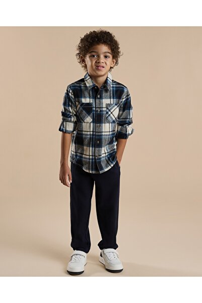 R&B Plaid Shirt with Classic Collar and Long Sleeves