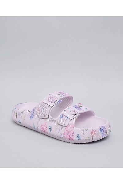 R&B شبشب نسائي أرجواني مطبوع بحزام مزدوج