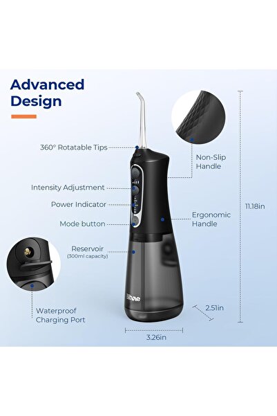 Bitvae C6 Cordless Water Flosser for Teeth & Gums – 5 Modes, 6 Tips, USB Rechargeable, Black