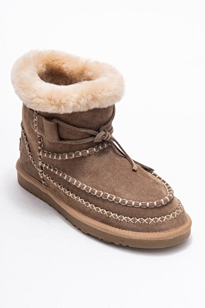 LuviShoes JOREL Kum Süet Hakiki Deri Dikişli Kürklü Kadın Bot