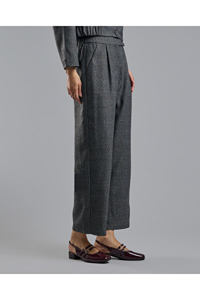 R&B Plaid Wide Leg Trousers with Button Closure