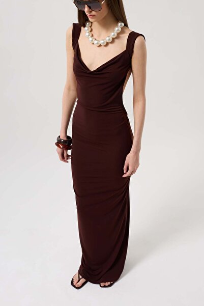 Maxi modena Backless Maxi Brown Dress - m