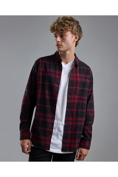 R&B قميص منقوش بياقة كلاسيكية وأكمام طويلة