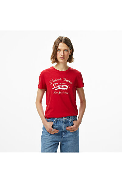 Tommy Hilfiger Essential Logo 1 Kadın Kırmızı T-Shirt