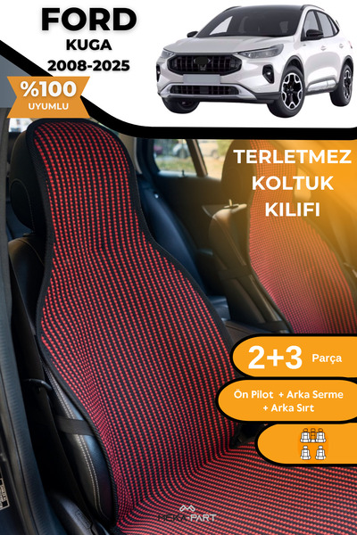 TREND غطاء حماية لمقعد السيارة مضاد للتعرق، 100% قطن، مجموعة كاملة من 5 قطع، أحمر وأسود، لسيارة فورد كوجا