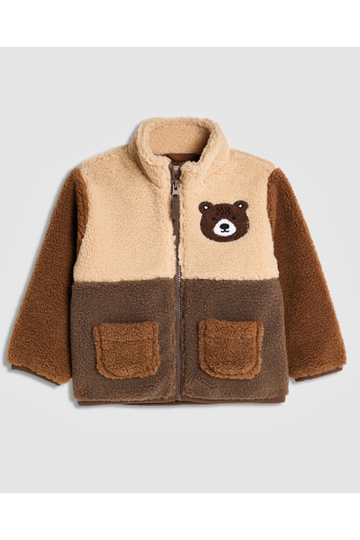 R&B Color Block Plush Jacket with High Neck and Long Sleeves