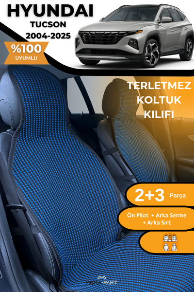 TREND Anti-Sweat Car Seat Protector Cover 100% Cotton 5-Piece Full Set Blue Black Hyundai Tucson