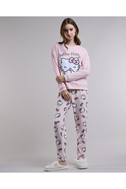 R&B طقم بيجامة قطيفة مطبوع بشخصية هالو كيتي