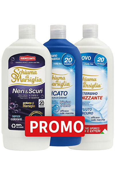 Schiuma din Marsiglia Pachet promo Schiuma di Marsiglia Neri & Scuri + Lavanda + Igienizant 3x1L