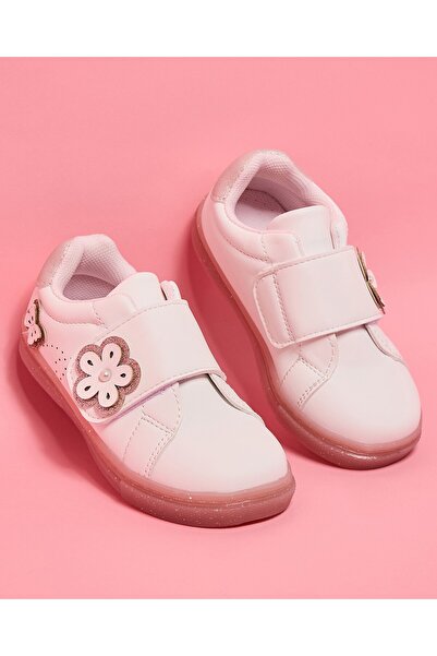 R&B White GIrl Appliqued Velcro Shoes