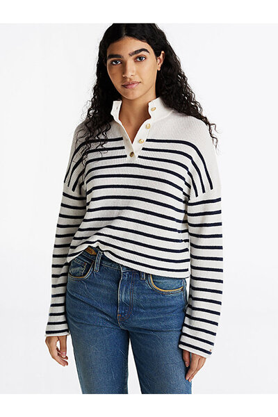 Tommy Hilfiger Women's Gold Button Polo Neck Sweater