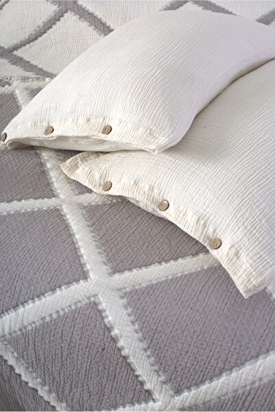Cottonest Lüks 4 Katlı Multi Muslin %100 Pamuk Çift Kişillik Yatak Örtüsü 230x250 Cm Battal Boy 2 Yastıklı