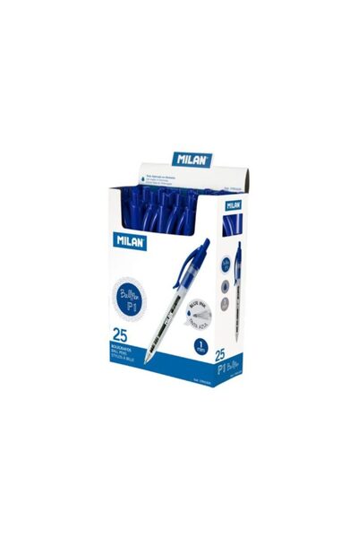 Milan Stilou, culoare transparentă, material plastic, vârf de 1 mm, cerneală albastră, set de 25 bucăți
