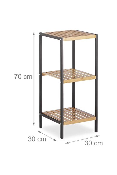 Noor رف خشبي من خشب البامبو حواف لون اسود، 3 ارفف, 30*30*70