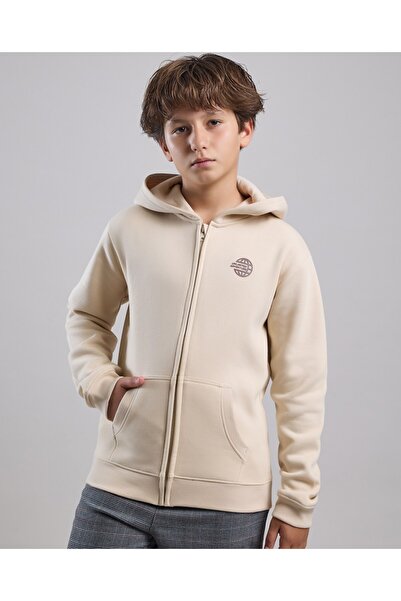 R&B Logo Detail Hooded Jacket with Zipper Closre