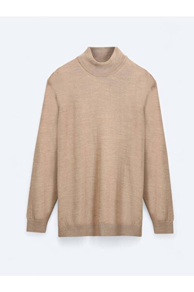 Kip Beige Half Turtleneck Plain Knit Wool Blend Sweater