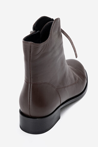 Dericlub Women's Zippered Flat Heel Boots Real Leather Rc 323 Brown