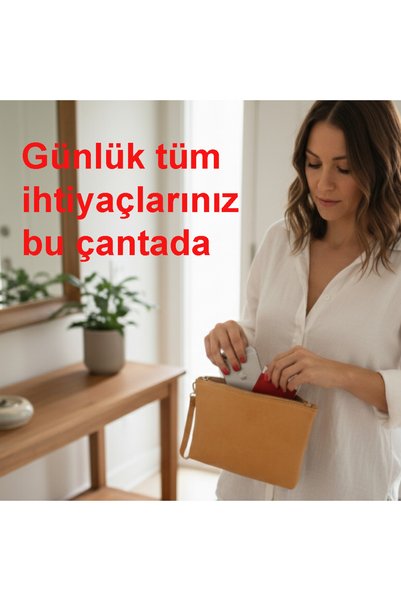 Luqa Leather Special Design Handcrafted Leather Clutch |   Tan Color |   Zippered Wrist Bag