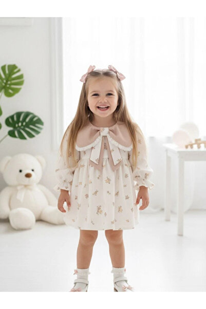 aysskids LOUISE Fiyonk Yaka Uzun Kollu Bayramlık Özel Gün Kız Bebek Elbise